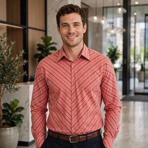 INSERCH Dress Shirt‎ with Chevron Stripes and Classic Collar